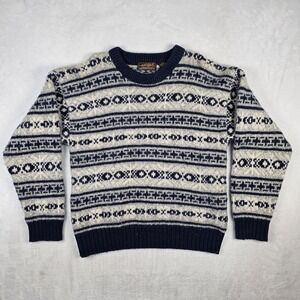 Vtg Eddie Bauer Pullover Sweater Mens L Wool Blend Geometric Fair Isle Fisherman